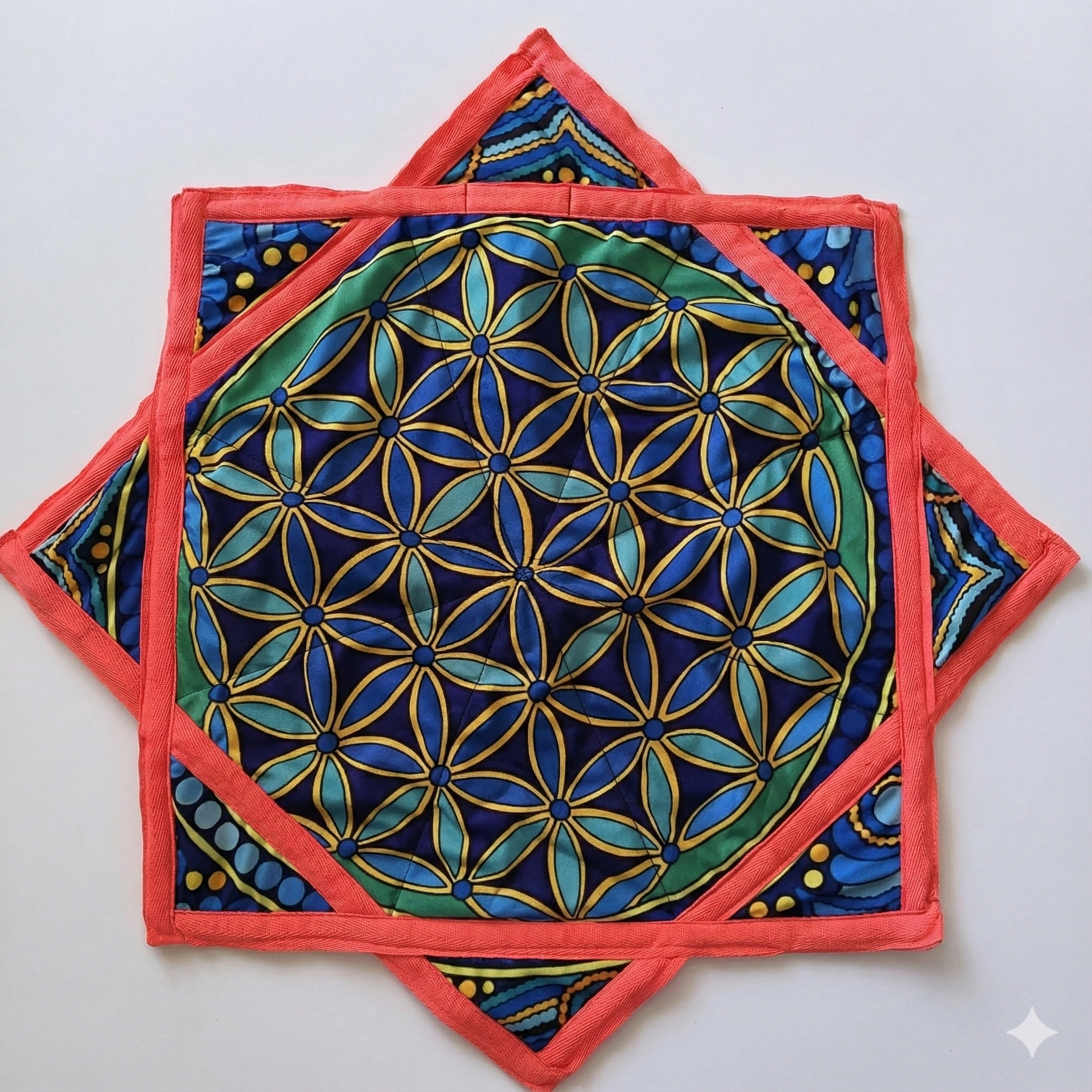 Blue and Red Floral Mandala Dapostar l Trippy Neon Spinning Cloth